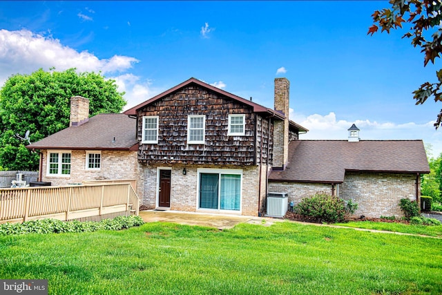 3019 Level Rd, Churchville, MD 21028 - back of house with a chimney, cooling unit, a patio, and brick siding
