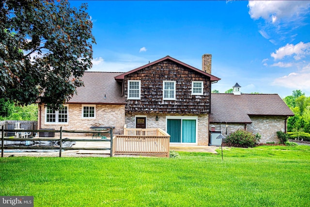 3019 Level Rd, Churchville, MD 21028 - back of property featuring a chimney, central AC unit, a shingled roof, and brick siding