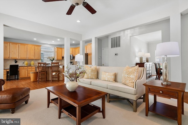 47433 River Crest St, Sterling, VA 20165 - living area featuring ceiling fan, recessed lighting, and light wood finished floors