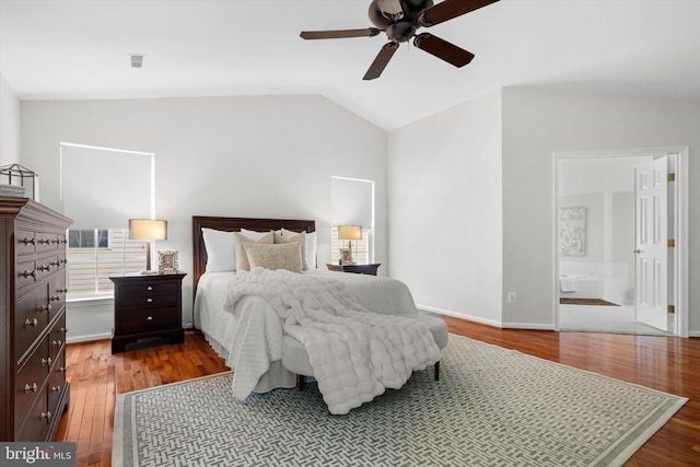 47433 River Crest St, Sterling, VA 20165 - bedroom with lofted ceiling, wood finished floors, baseboards, ensuite bath, and a ceiling fan