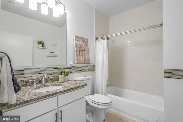 1414 Belmont St NW Unit 207, Washington, DC 20009 - bathroom featuring tile patterned floors, shower / bathtub combination with curtain, vanity, toilet, and backsplash
