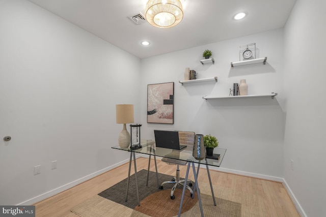 1414 Belmont St NW Unit 207, Washington, DC 20009 - office area featuring wood finished floors, baseboards, and recessed lighting