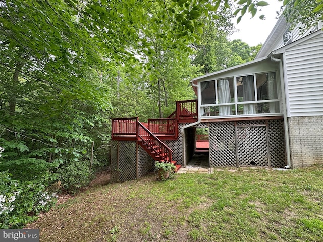 7265 Latham Ct, Hughesville, MD 20637 - view of yard featuring stairway, a sunroom, and a deck