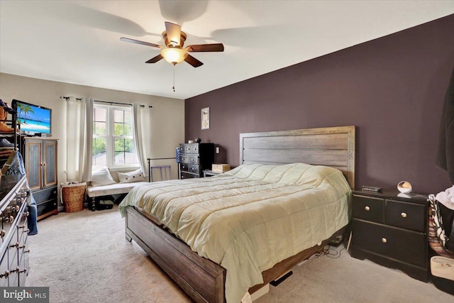 bedroom featuring carpet and a ceiling fan