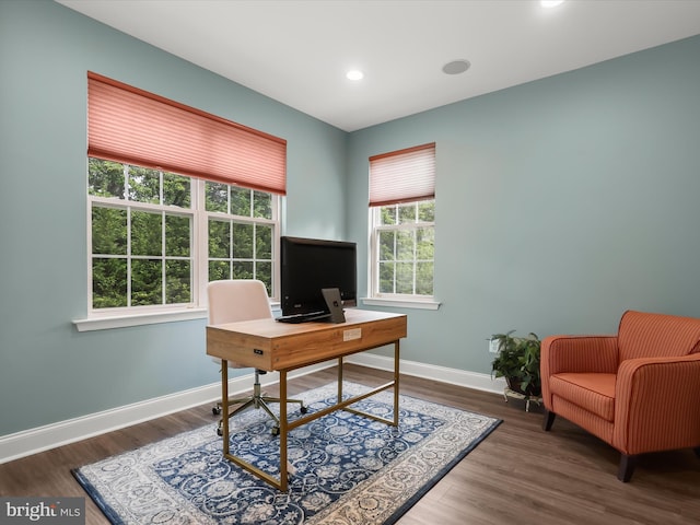 8484 Oak Run Way, Ellicott City, MD 21043 - home office featuring baseboards, wood finished floors, and recessed lighting