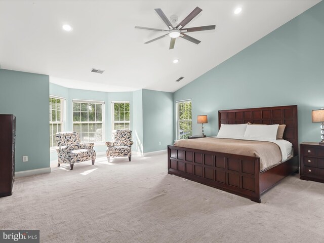 8484 Oak Run Way, Ellicott City, MD 21043 - carpeted bedroom with baseboards, recessed lighting, multiple windows, and high vaulted ceiling