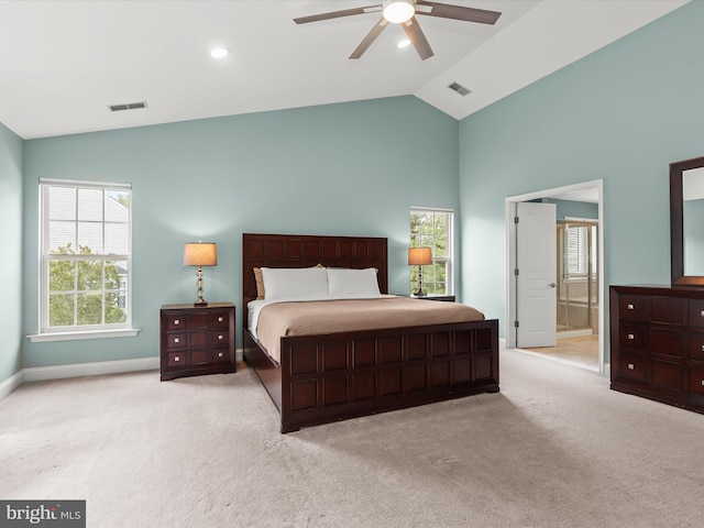 8484 Oak Run Way, Ellicott City, MD 21043 - bedroom with carpet, high vaulted ceiling, multiple windows, and baseboards