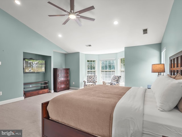 8484 Oak Run Way, Ellicott City, MD 21043 - bedroom with carpet flooring, recessed lighting, baseboards, and lofted ceiling