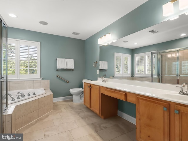 8484 Oak Run Way, Ellicott City, MD 21043 - bathroom featuring a garden tub, double vanity, toilet, baseboards, and a stall shower