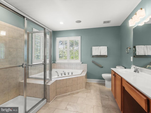 8484 Oak Run Way, Ellicott City, MD 21043 - full bathroom featuring vanity, a garden tub, toilet, a shower stall, and baseboards