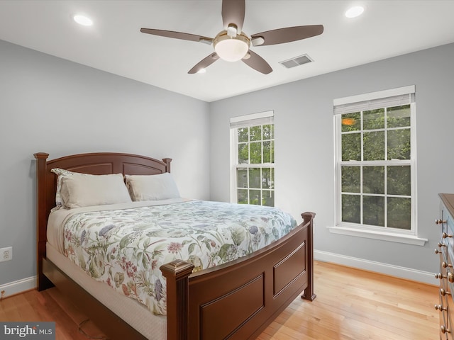 8484 Oak Run Way, Ellicott City, MD 21043 - bedroom featuring baseboards, light wood-style floors, recessed lighting, and a ceiling fan