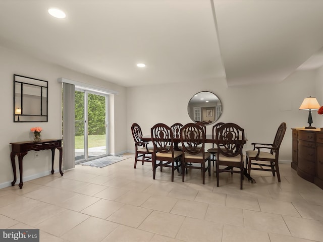 8484 Oak Run Way, Ellicott City, MD 21043 - dining space with baseboards, light tile patterned floors, and recessed lighting