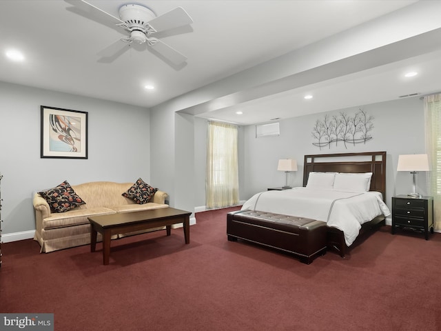 8484 Oak Run Way, Ellicott City, MD 21043 - bedroom featuring recessed lighting, dark carpet, ceiling fan, and baseboards