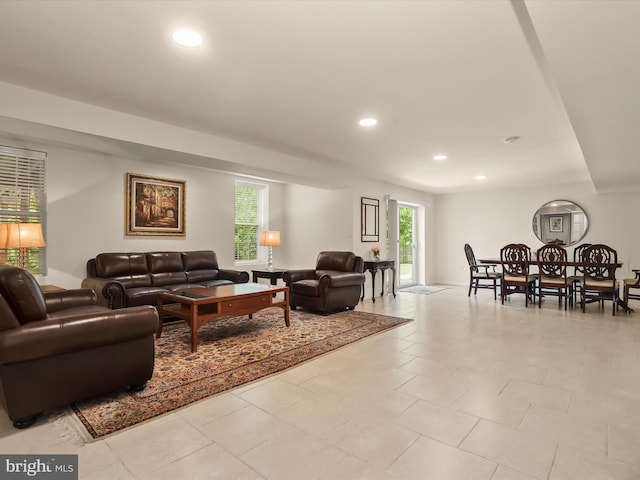 8484 Oak Run Way, Ellicott City, MD 21043 - living room with recessed lighting and light tile patterned floors