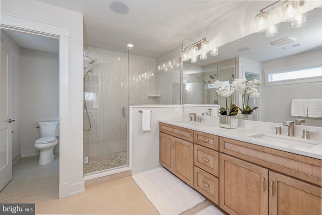 101 Eagle Dr, Broomall, PA 19008 - bathroom with a stall shower, tile patterned floors, toilet, and double vanity