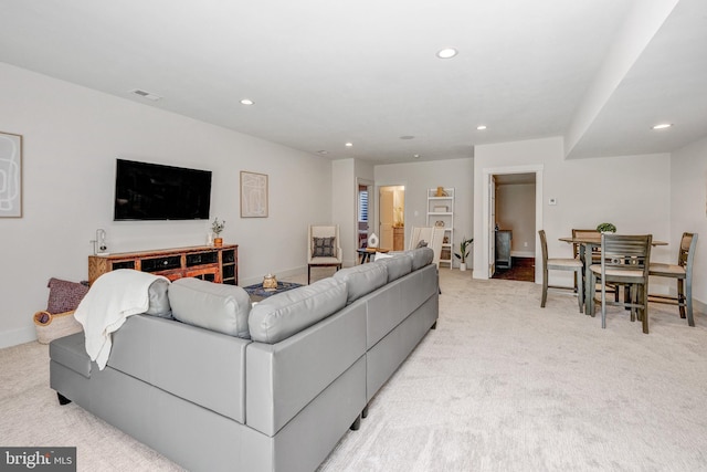 101 Eagle Dr, Broomall, PA 19008 - living room with light colored carpet, recessed lighting, and baseboards