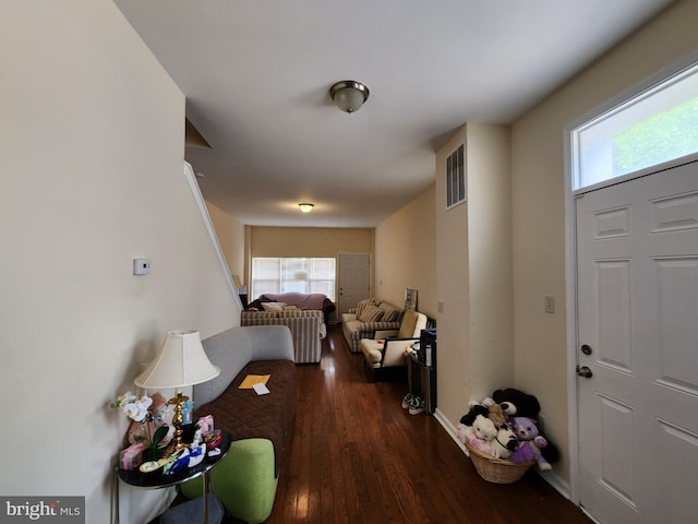 foyer featuring healthy amount of natural light and dark wood-type flooring