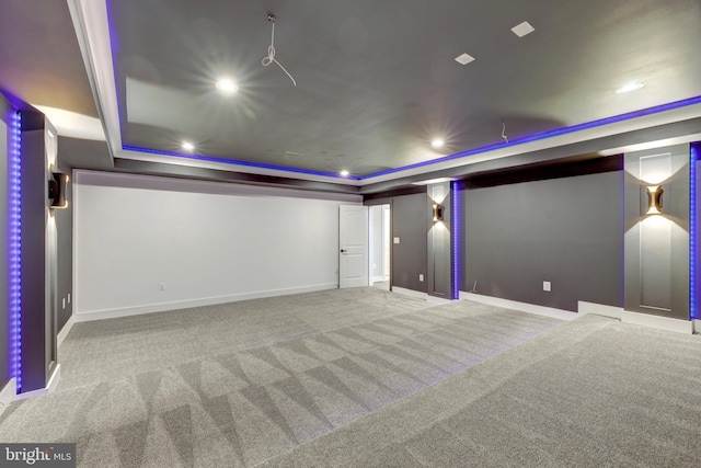 7916 Lewinsville Rd, Mclean, VA 22102 - carpeted home theater room with a raised ceiling, baseboards, and recessed lighting