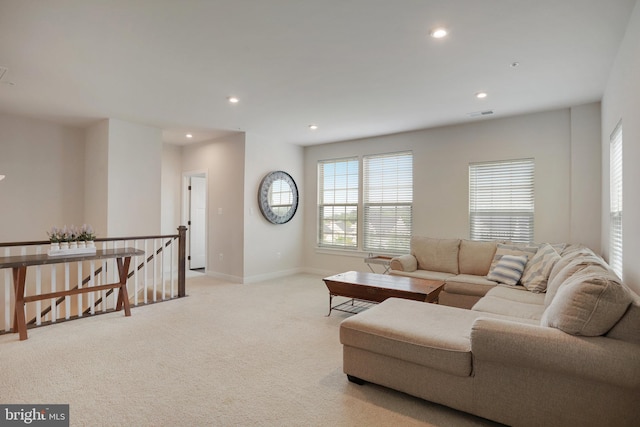 10117 Fosset St, Ijamsville, MD 21754 - living room featuring light colored carpet, recessed lighting, and baseboards