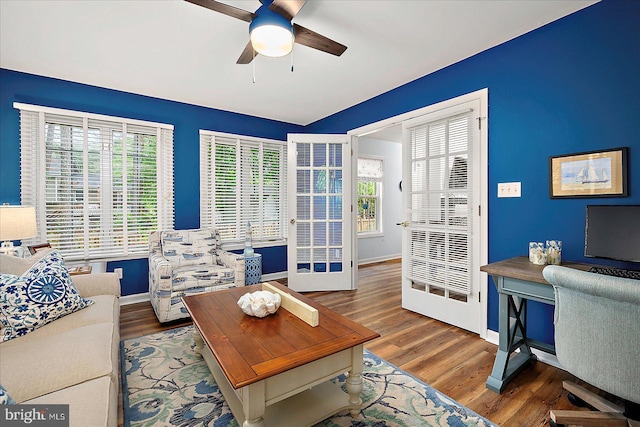 4 Abbey Cir, Ocean Pines, MD 21811 - living room with ceiling fan, baseboards, and wood finished floors