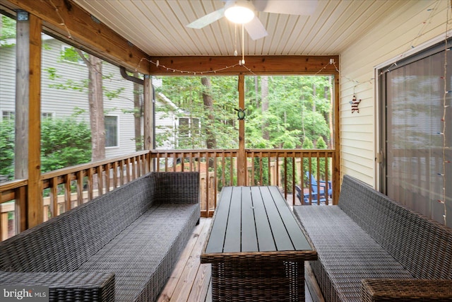 4 Abbey Cir, Ocean Pines, MD 21811 - unfurnished sunroom featuring a ceiling fan and outdoor dining space