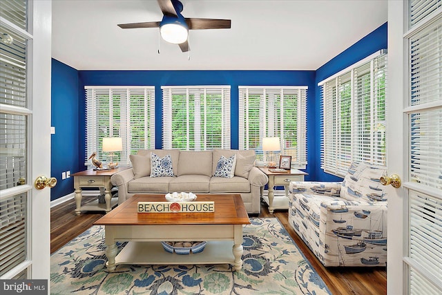 4 Abbey Cir, Ocean Pines, MD 21811 - living area featuring ceiling fan, wood finished floors, and baseboards