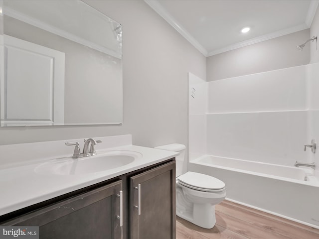 864 Wynonah Dr, Auburn, PA 17922 - full bath featuring ornamental molding, wood finished floors, vanity, toilet, and shower / tub combination