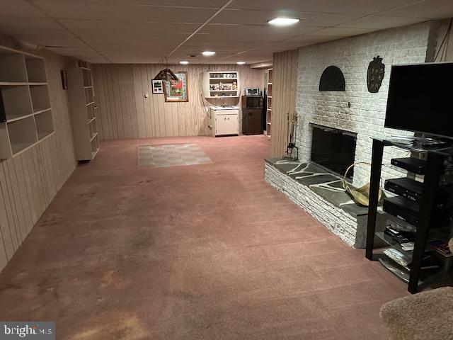 100 W Ave, Hanover, PA 17331 - finished below grade area with carpet flooring, wood walls, and a fireplace