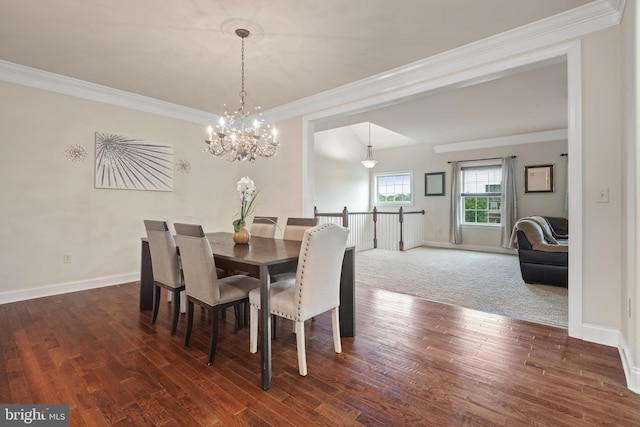 2005 Golden Ct, Mechanicsburg, PA 17055 - dining area featuring ornamental molding, a chandelier, dark wood-type flooring, and baseboards