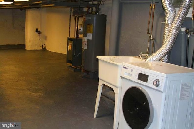 126 N Sickels St, Philadelphia, PA 19139 - laundry area with water heater, washer and dryer, and a heating unit