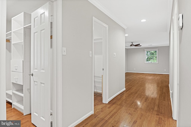 11904 Paradise Ln, Herndon, VA 20171 - hallway featuring baseboards, light wood-style floors, crown molding, and recessed lighting