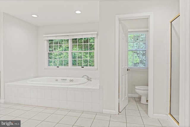11904 Paradise Ln, Herndon, VA 20171 - full bathroom with tile patterned floors, a garden tub, toilet, baseboards, and recessed lighting