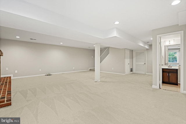 11904 Paradise Ln, Herndon, VA 20171 - below grade area with light carpet, recessed lighting, and baseboards