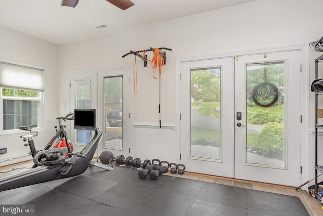 1015 E Macphail, Bel Air, MD 21015 - workout area featuring french doors and a ceiling fan