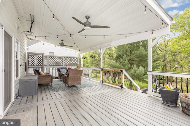 1015 E Macphail, Bel Air, MD 21015 - wooden terrace with ceiling fan and outdoor lounge area