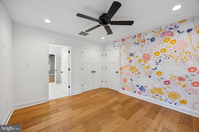 17 W Redman Ave, Haddonfield, NJ 08033 - unfurnished bedroom featuring light wood-type flooring, recessed lighting, baseboards, and a ceiling fan