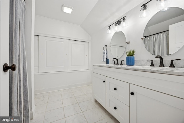 17 W Redman Ave, Haddonfield, NJ 08033 - full bath with marble finish flooring, vanity, and lofted ceiling