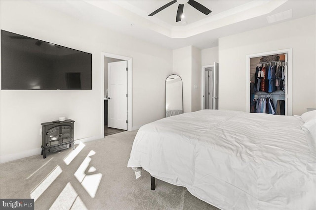 6034 Goshawk St, New Market, MD 21774 - bedroom with a wood stove, a raised ceiling, carpet flooring, a spacious closet, and a closet