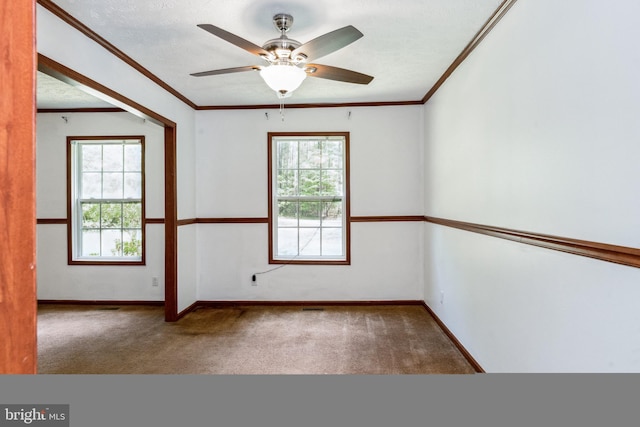 11761 Twin Brooks Way, Providence Forge, VA 23140 - empty room featuring healthy amount of natural light, ornamental molding, carpet floors, baseboards, and a ceiling fan
