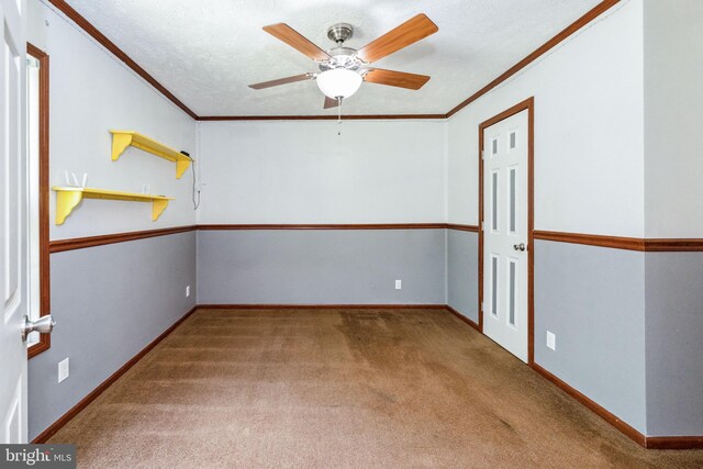 11761 Twin Brooks Way, Providence Forge, VA 23140 - unfurnished room with carpet flooring, a ceiling fan, crown molding, baseboards, and a textured ceiling