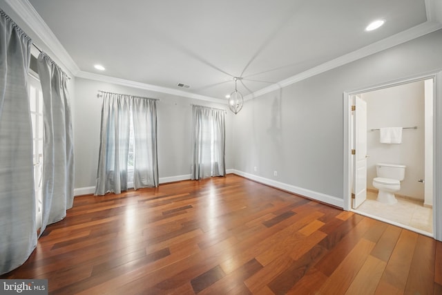 43582 Old Kinderhook Dr, Ashburn, VA 20147 - unfurnished bedroom featuring hardwood / wood-style flooring, crown molding, recessed lighting, baseboards, and ensuite bathroom