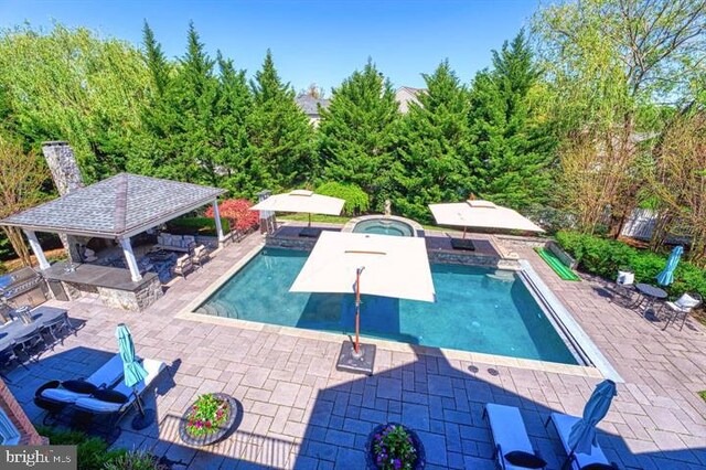 43582 Old Kinderhook Dr, Ashburn, VA 20147 - outdoor pool with a gazebo, an in-ground hot tub, and a patio area