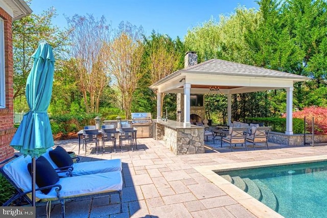 43582 Old Kinderhook Dr, Ashburn, VA 20147 - view of patio / terrace featuring a gazebo, an outdoor pool, and outdoor dining area