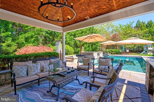 43582 Old Kinderhook Dr, Ashburn, VA 20147 - view of patio with an outdoor hangout area and an outdoor pool