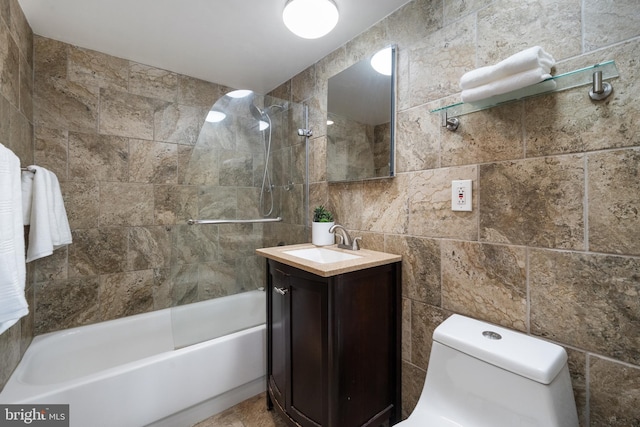 1250 4th St SW Unit W203, Washington, DC 20024 - full bathroom featuring tile walls, vanity, shower / bath combination, and toilet