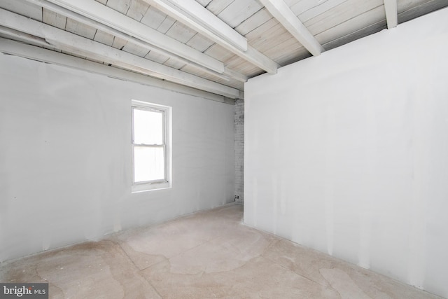 below grade area with wooden ceiling