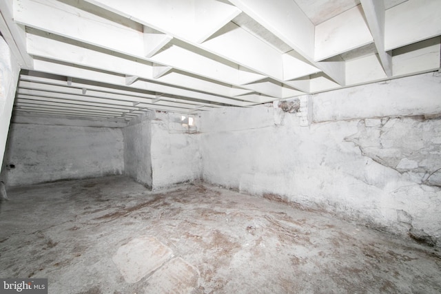 view of unfinished basement