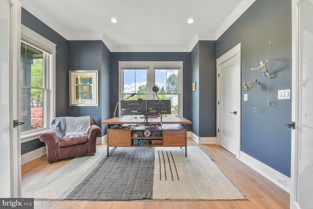 302 Jade Ct NW, Vienna, VA 22180 - office area with wood finished floors, baseboards, ornamental molding, and recessed lighting