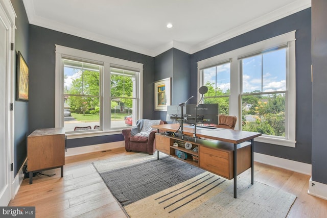 302 Jade Ct NW, Vienna, VA 22180 - office featuring crown molding, baseboards, wood finished floors, and recessed lighting