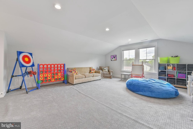 302 Jade Ct NW, Vienna, VA 22180 - recreation room with carpet, vaulted ceiling, baseboards, and recessed lighting